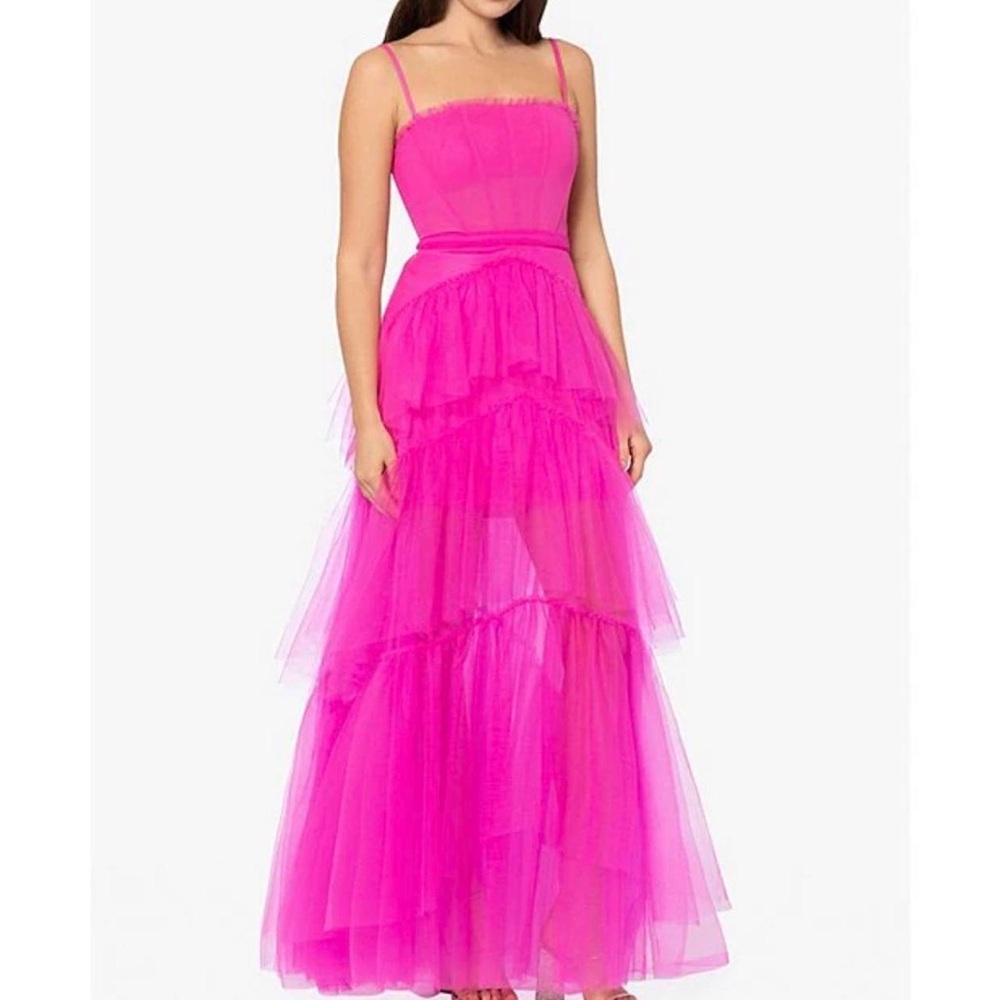 Next /Up -Vibrant Pink Tiered Tulle Gown